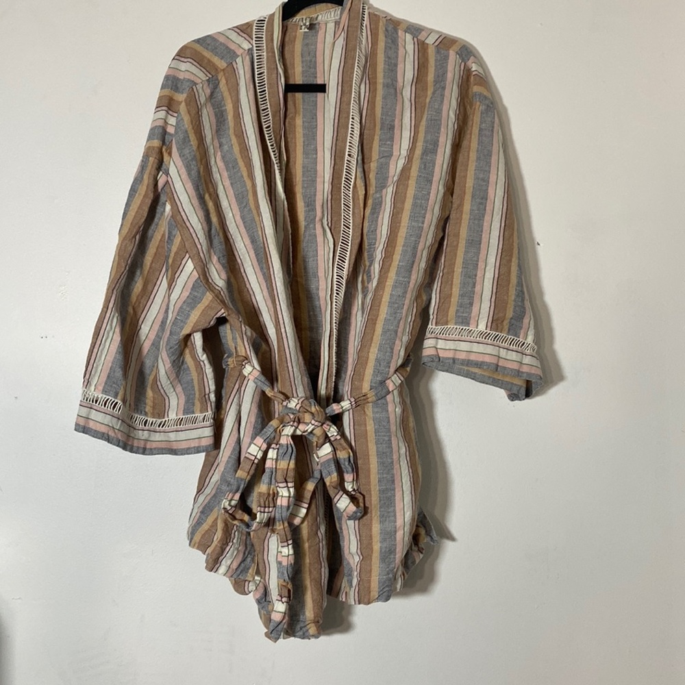 Free People All For You Sleep Linen Striped Robe